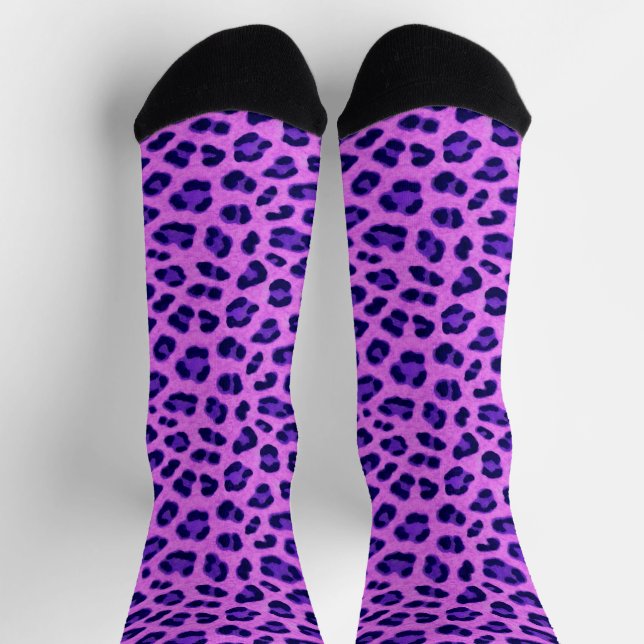 Pink Violet Leopard Animal Print Skin Pattern Socks (Top)