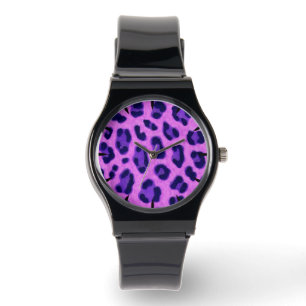 Pink Violet Leopard Animal Print Skin Pattern Watch