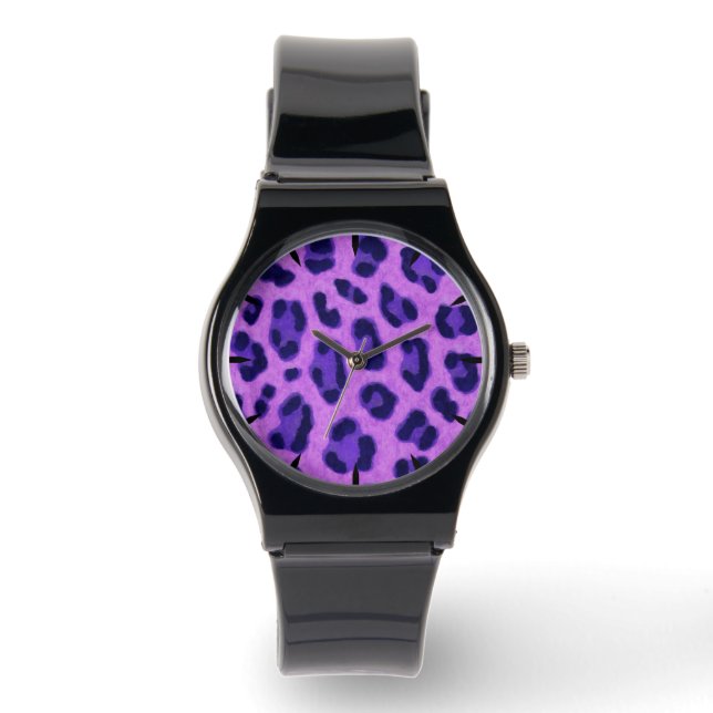 Pink Violet Leopard Animal Print Skin Pattern Watch (Front)