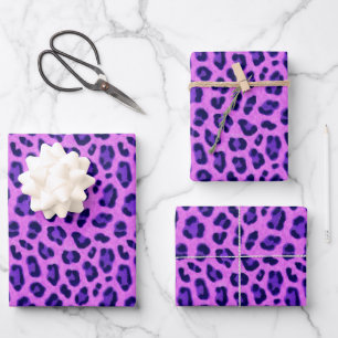Pink Violet Leopard Animal Print Skin Pattern Wrapping Paper Sheet