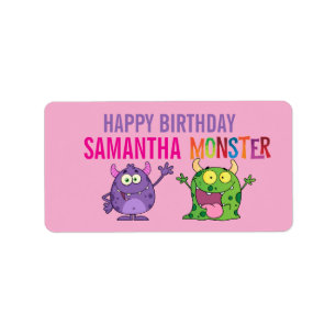 Pink violet monster Fun kids Label