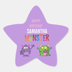 Pink violet monster Fun kids Star Sticker
