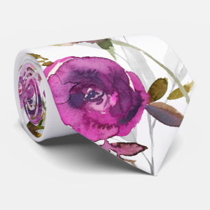 Pink Violet Peony Grey Garden Wedding Tie