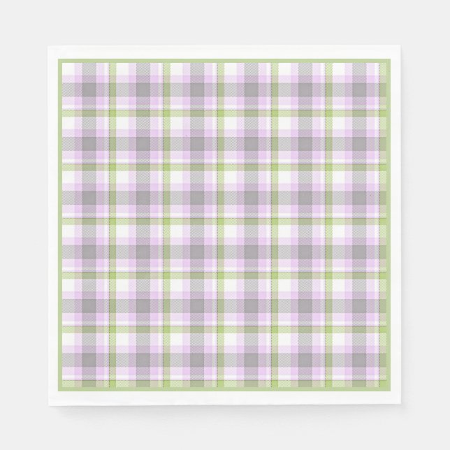 Pink Violet Purple Lime Green White Tartan Plaid Napkin (Front)