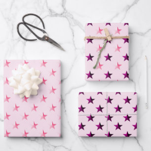 Pink Violet Purple Stars Blush Pink Wrapping Paper Sheet
