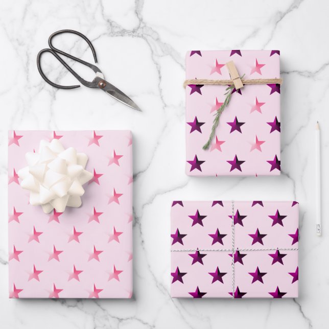 Pink Violet Purple Stars Blush Pink Wrapping Paper Sheet (Front)