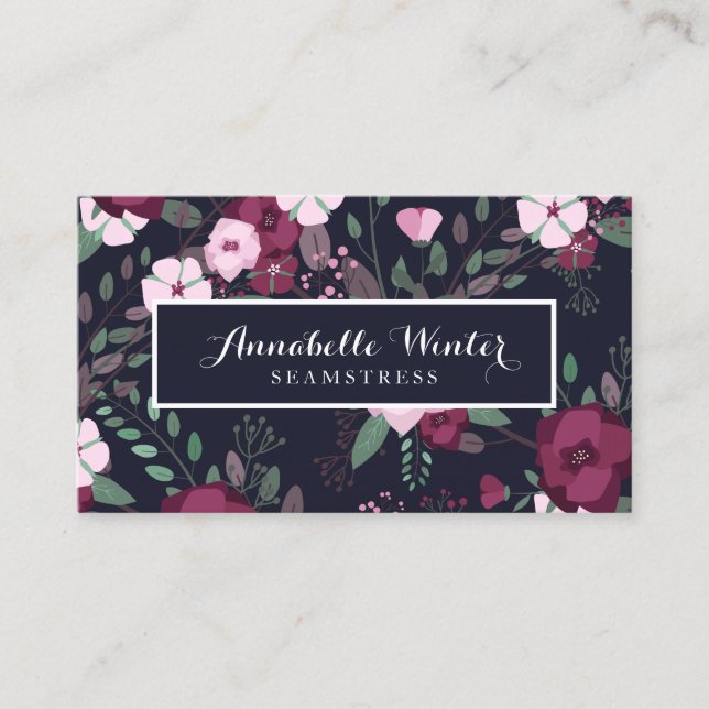 Pink & Violet Roses Floral Pattern Business Card (Front)