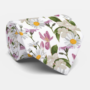 Pink violet tropical daisy and lily flowers tie
