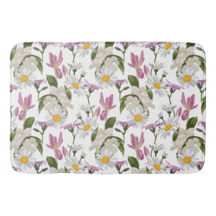 Pink violet tropical daisy and lily wildflowers bath mat