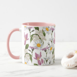 Pink violet tropical daisy and lily wildflowers mug