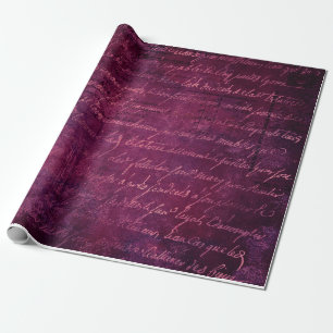 Pink Violet Vintage French Script Pattern Wrapping Paper