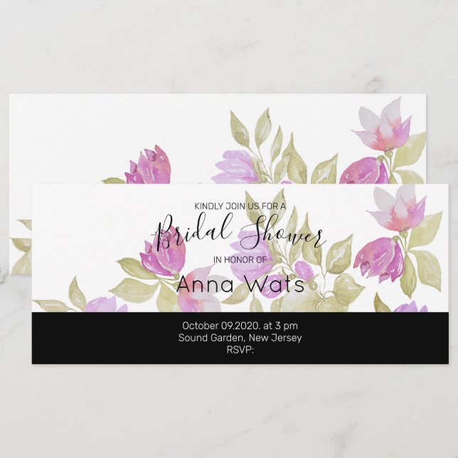 Pink Violet Watercolor Flowers Hand-painted (Front/Back)