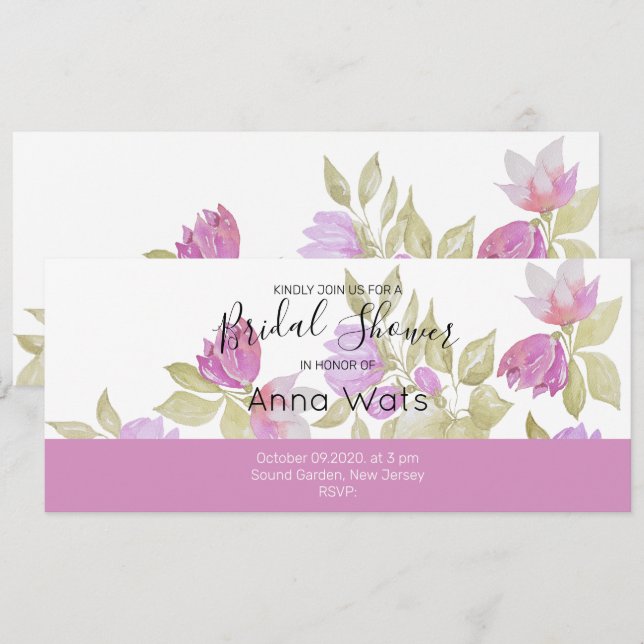 Pink Violet Watercolor Flowers Hand-painted (Front/Back)
