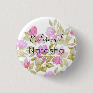 Pink Violet Watercolor Flowers Hand-painted 3 Cm Round Badge