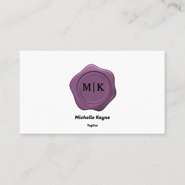 Pink Violet Wax Seal on Black & White Business Card (Front)