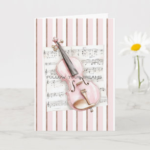 Pink Violin Music Sheet Card