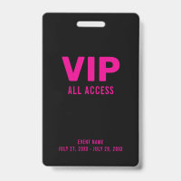 Pink VIP All Access Pass Event ID Badge