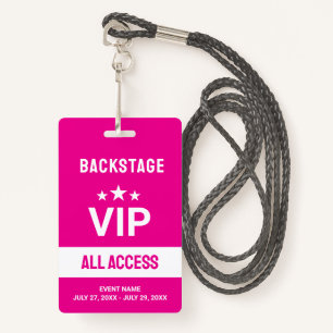 Pink VIP Backstage All Access Pass ID Badge
