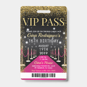 Pink VIP Pass Hollywood Red Carpet Birthday ID Badge