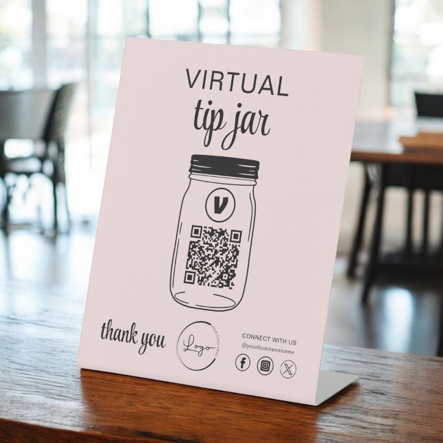 Pink Virtual Tip Jar QR Code Logo Pedestal Sign (Creator Uploaded)