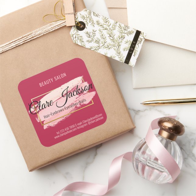 Pink Viva Magenta Golden Square Sticker (Gifting)