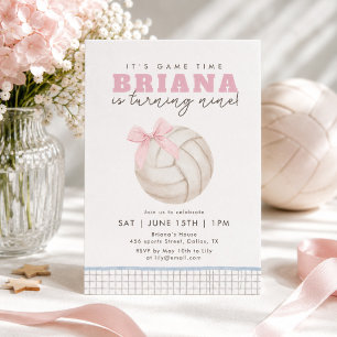 Pink Volleyball Birthday Invitation Coquette Bow 