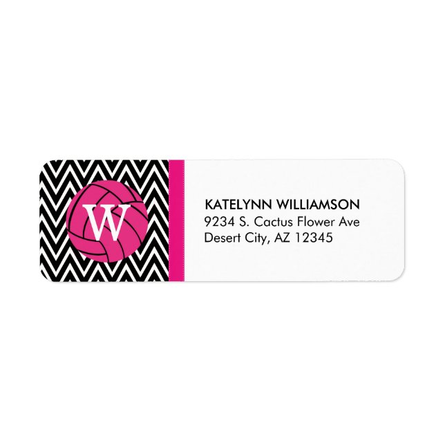 Pink Volleyball Chevron Monogram Address Labels (Front)