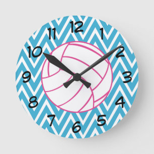 Pink Volleyball Chevron Zigzag Pattern Wall Clock
