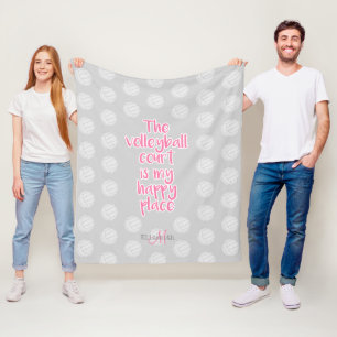 pink volleyball court my happy place typography fleece blanket