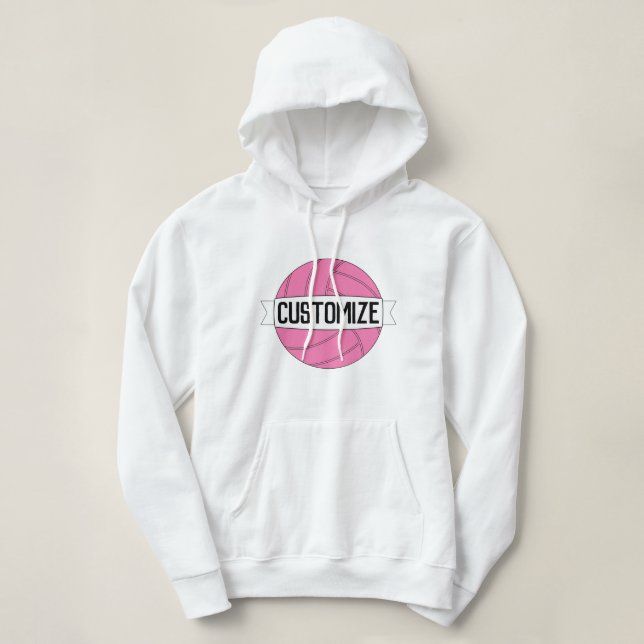 Pink Volleyball Custom Team Name/Text Personalised Hoodie (Design Front)