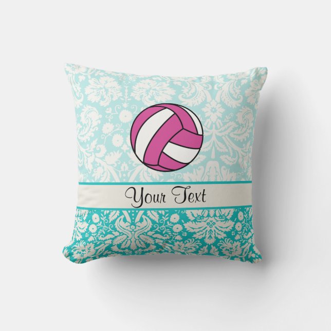 Pink Volleyball; Damask Pattern Cushion (Front)