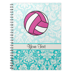 Pink Volleyball; Damask Pattern Notebook