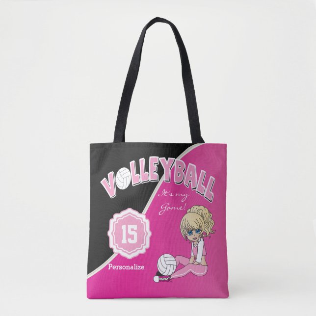 Pink Volleyball Diva Girl Tote Bag (Front)