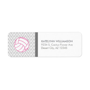 Pink Volleyball Grey Chevron Custom Address Labels