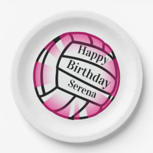 Pink Volleyball Happy Birthday Custom Paper Party Paper Plate