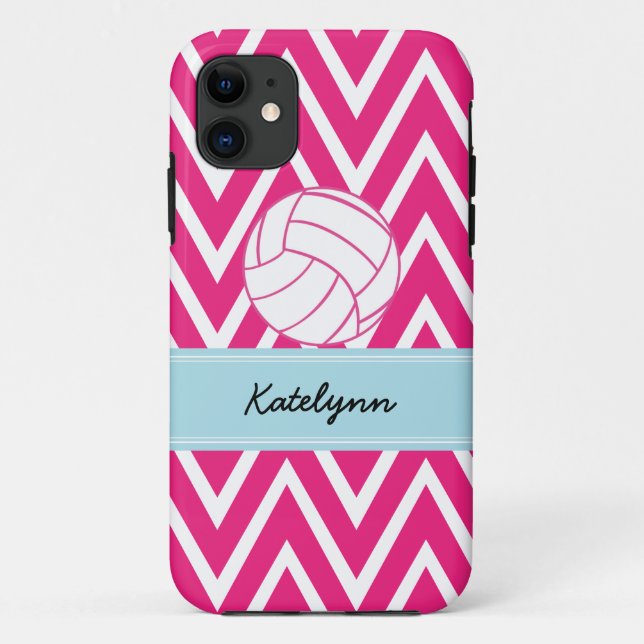 Pink Volleyball Modern Chevron Zigzag iPhone Case (Back)