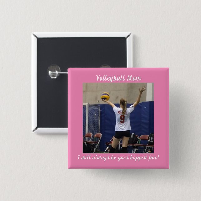 Pink Volleyball Mom Photo 15 Cm Square Badge (Front & Back)