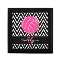 Pink Volleyball Monogram Chevron Jewellery Box