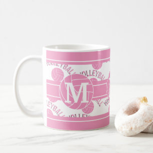 Pink Volleyball - Monogram Coffee Mug