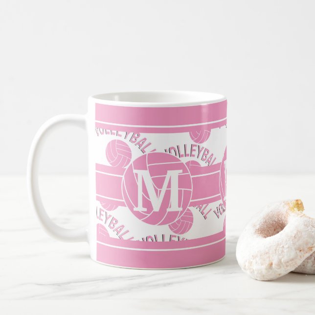 Pink Volleyball - Monogram Coffee Mug (With Donut)