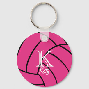 Pink Volleyball Monogram Keychain
