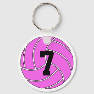 Pink Volleyball Player Custom Jersey Number / Text Key Ring