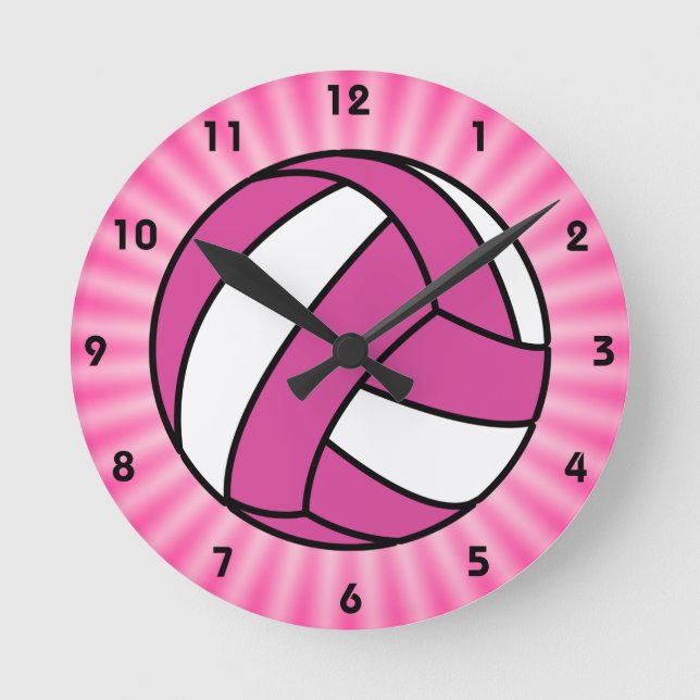 Pink Volleyball Round Clock (Front)