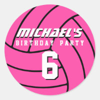 Pink Volleyball Sticker Sports Kids Birthday Party