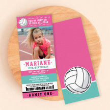 Pink Volleyball Ticket Birthday Photo