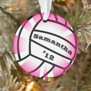 Pink Volleyball with Name and Number Christmas Ornament
