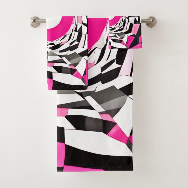 Pink Vortex: A Chequered Descent Bath Towel Set (Insitu)