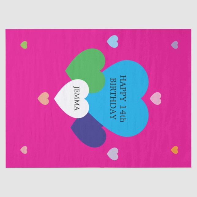 Pink w/ Birthday Hearts  Tissue Paper (Front)