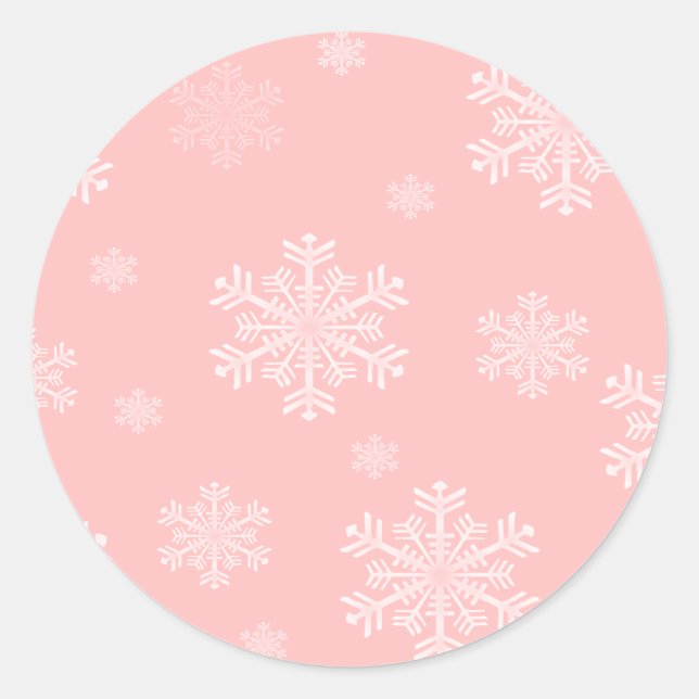 Pink w/White Snowflakes - Holiday Stickers (Front)