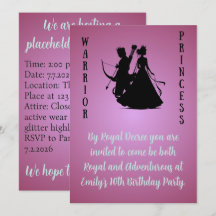 Pink Warrior Princess Activity Birthday Invitation